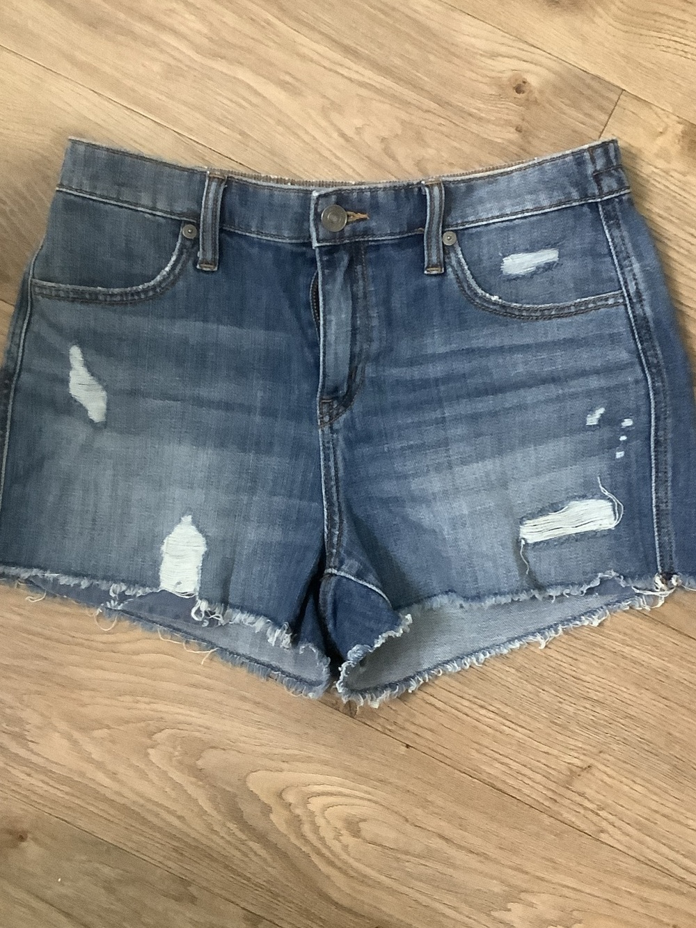 aerie Distressed Medium Wash Denim Shorts